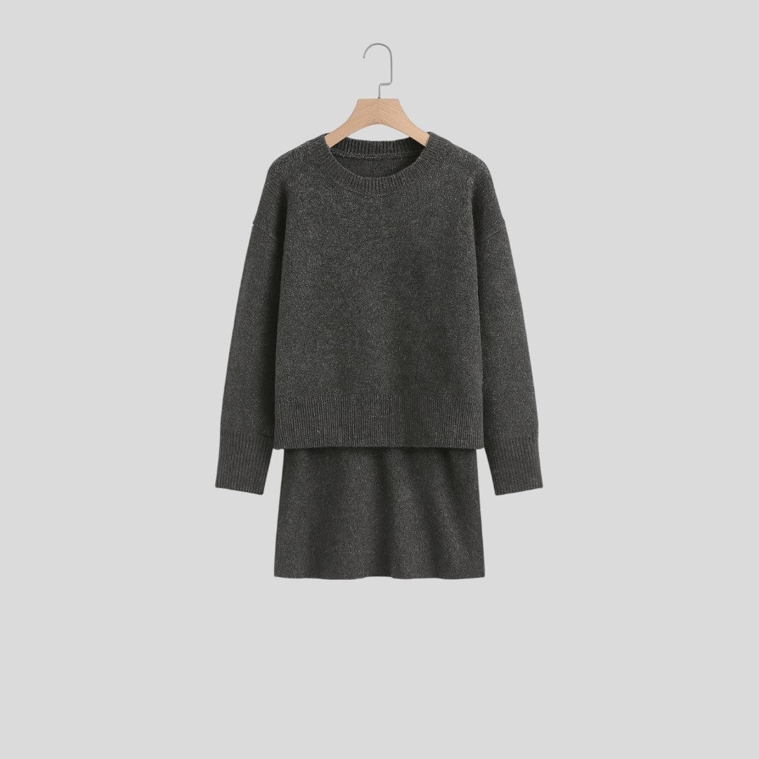 Damen Zweiteiler mit Lockerem Schnitt - Kurzer Zweiteiler - Rundhalsausschnitt