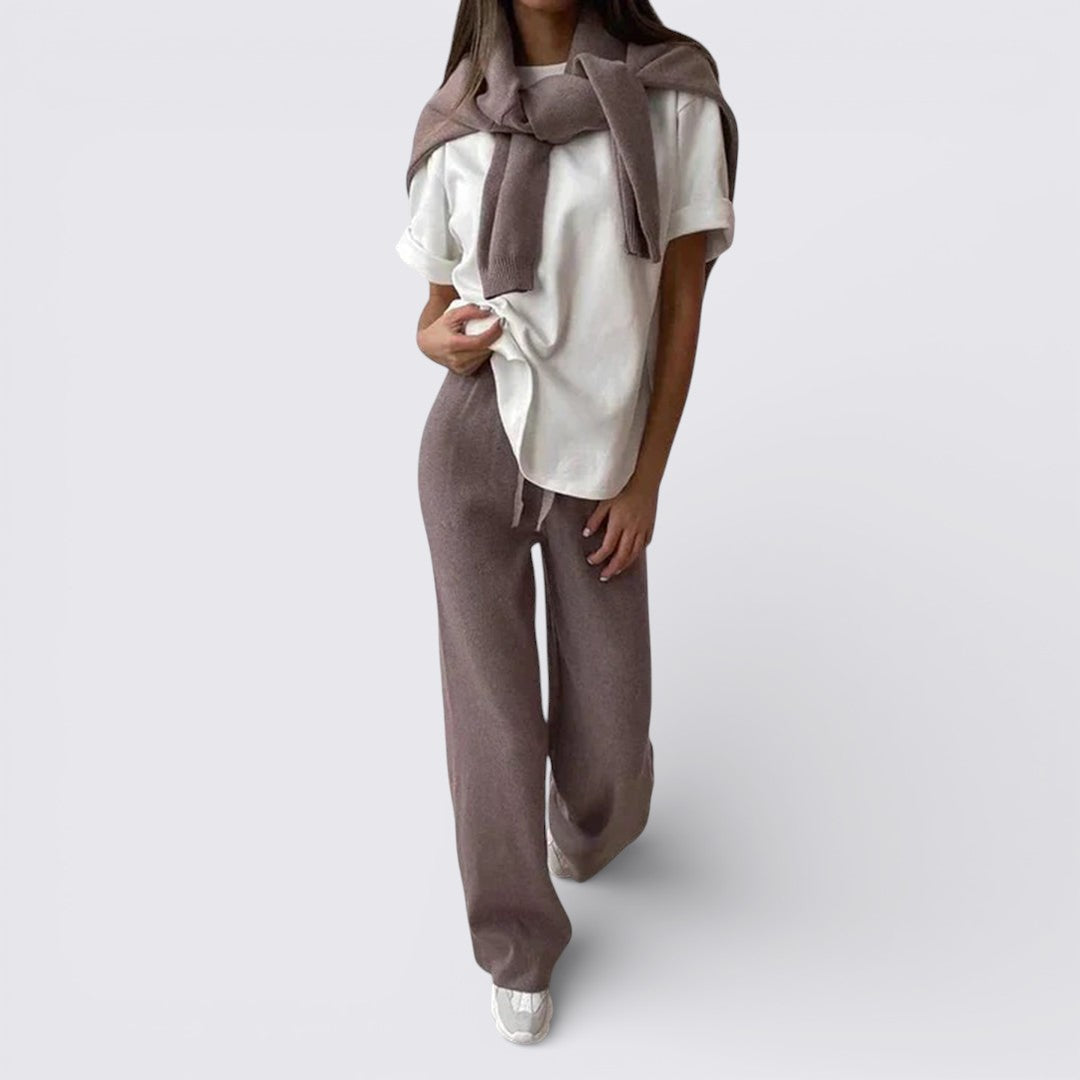 Damen Zweiteiliges Strickset – Stehkragen Oberteil – Lockerer Schnitt