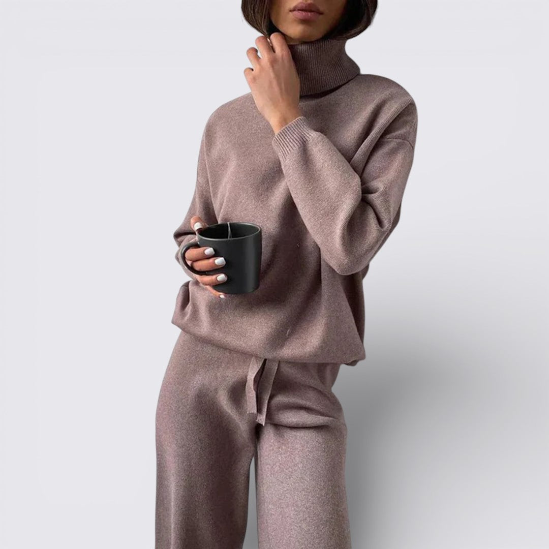 Damen Zweiteiliges Strickset – Stehkragen Oberteil – Lockerer Schnitt