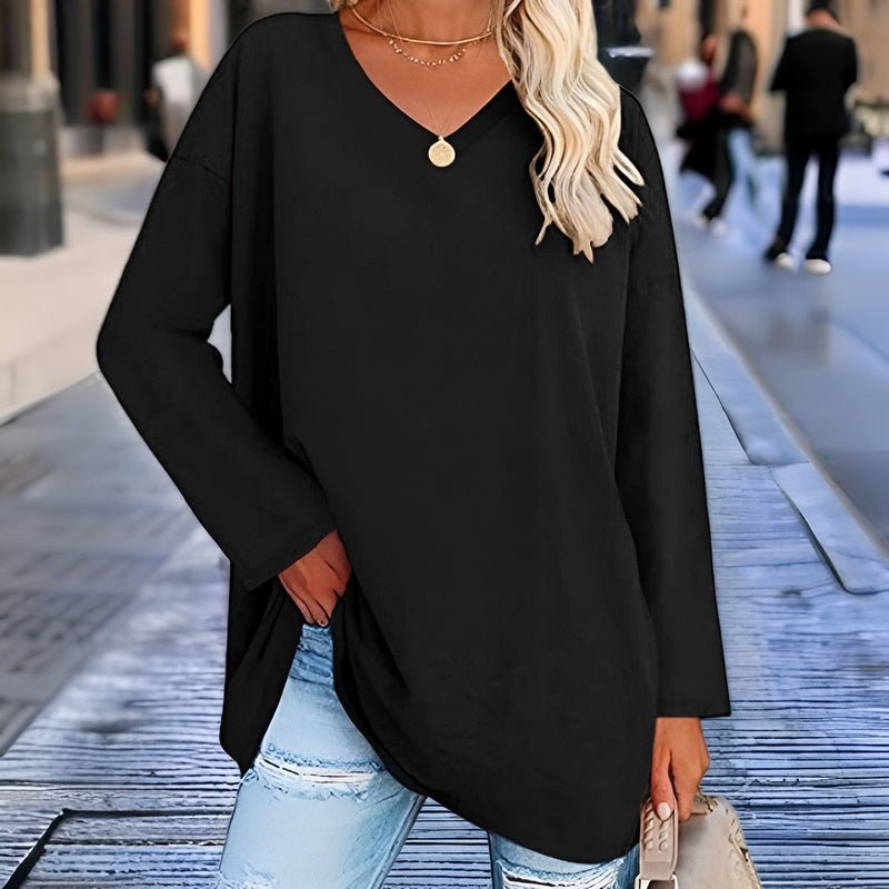 Sunny Damen Top – Oversize V-Ausschnitt & Langarm Casual