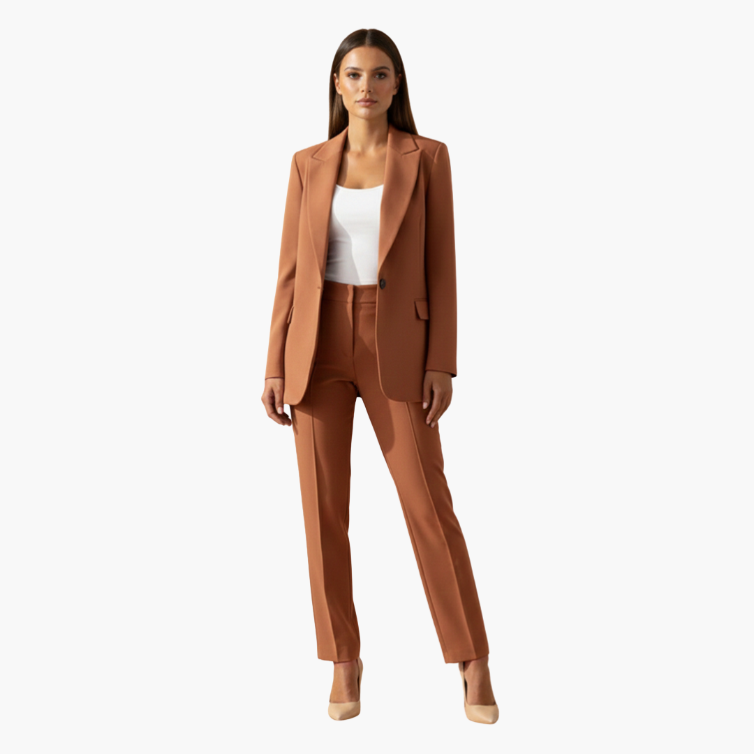 Damen Blazer & Hosen Set – Reverskragen & Schmale Passform