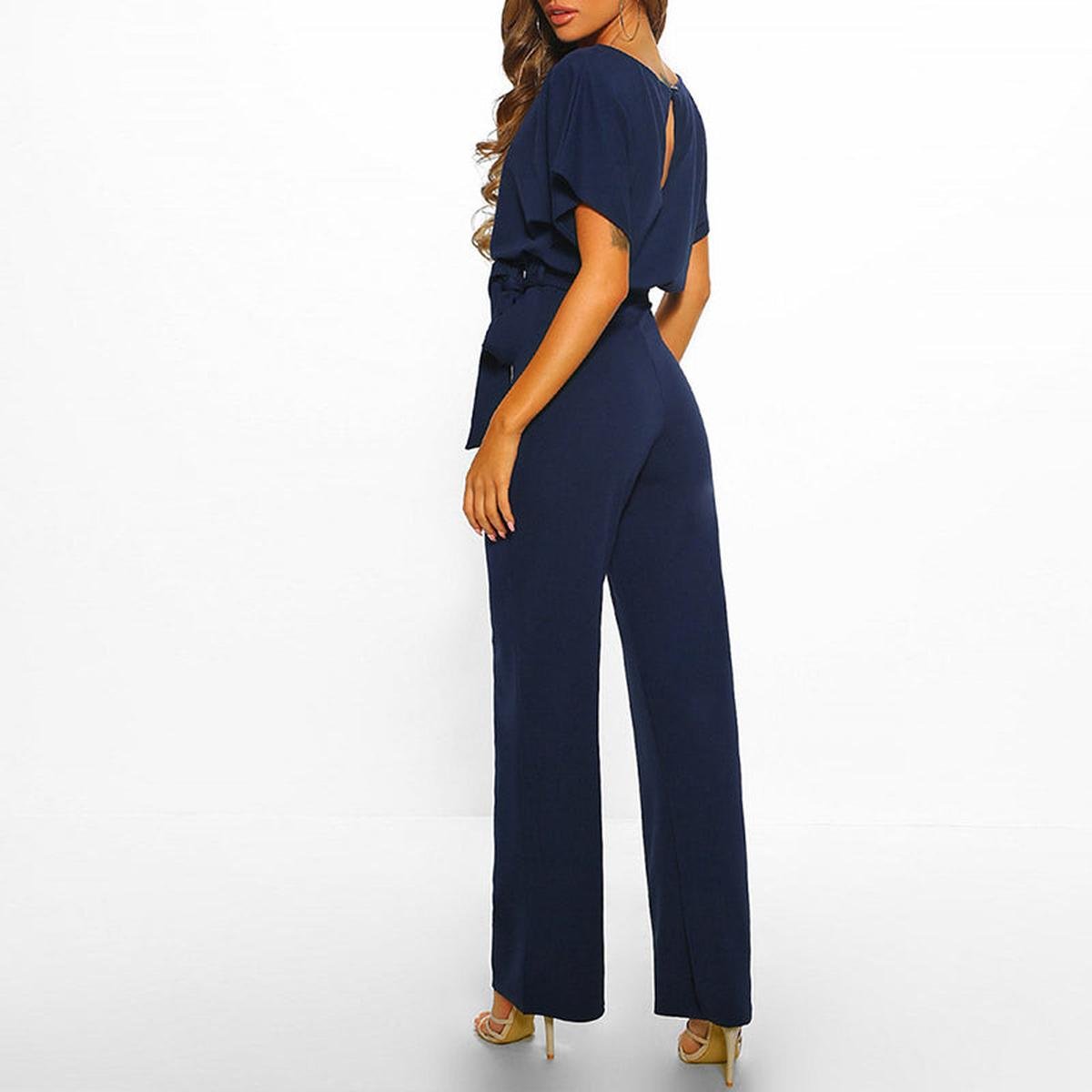 Damen Kurzarm-Jumpsuit mit Gürtel für Alltag & Freizeit