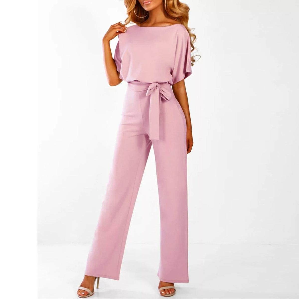 Damen Kurzarm-Jumpsuit mit Gürtel für Alltag & Freizeit