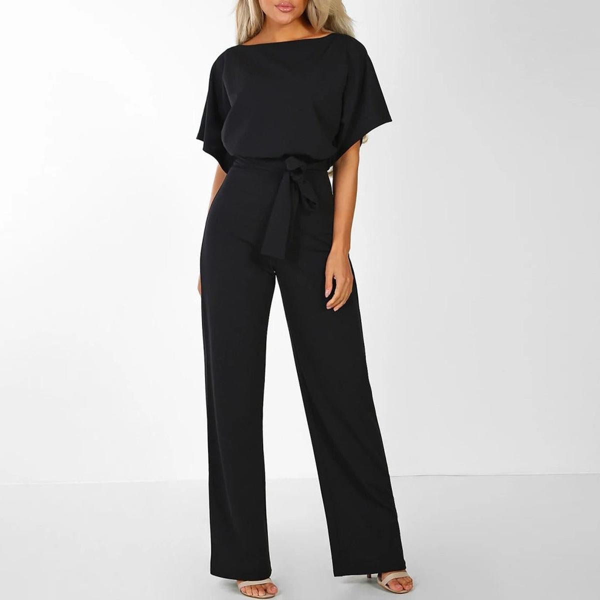 Damen Kurzarm-Jumpsuit mit Gürtel für Alltag & Freizeit