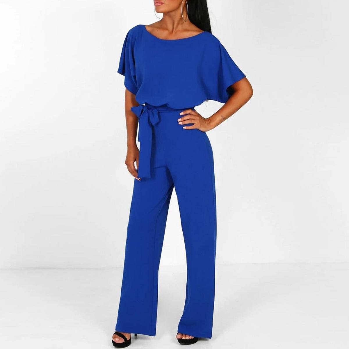 Damen Kurzarm-Jumpsuit mit Gürtel für Alltag & Freizeit