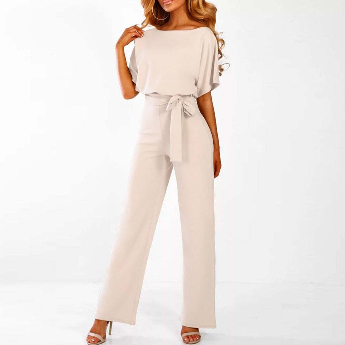 Damen Kurzarm-Jumpsuit mit Gürtel für Alltag & Freizeit