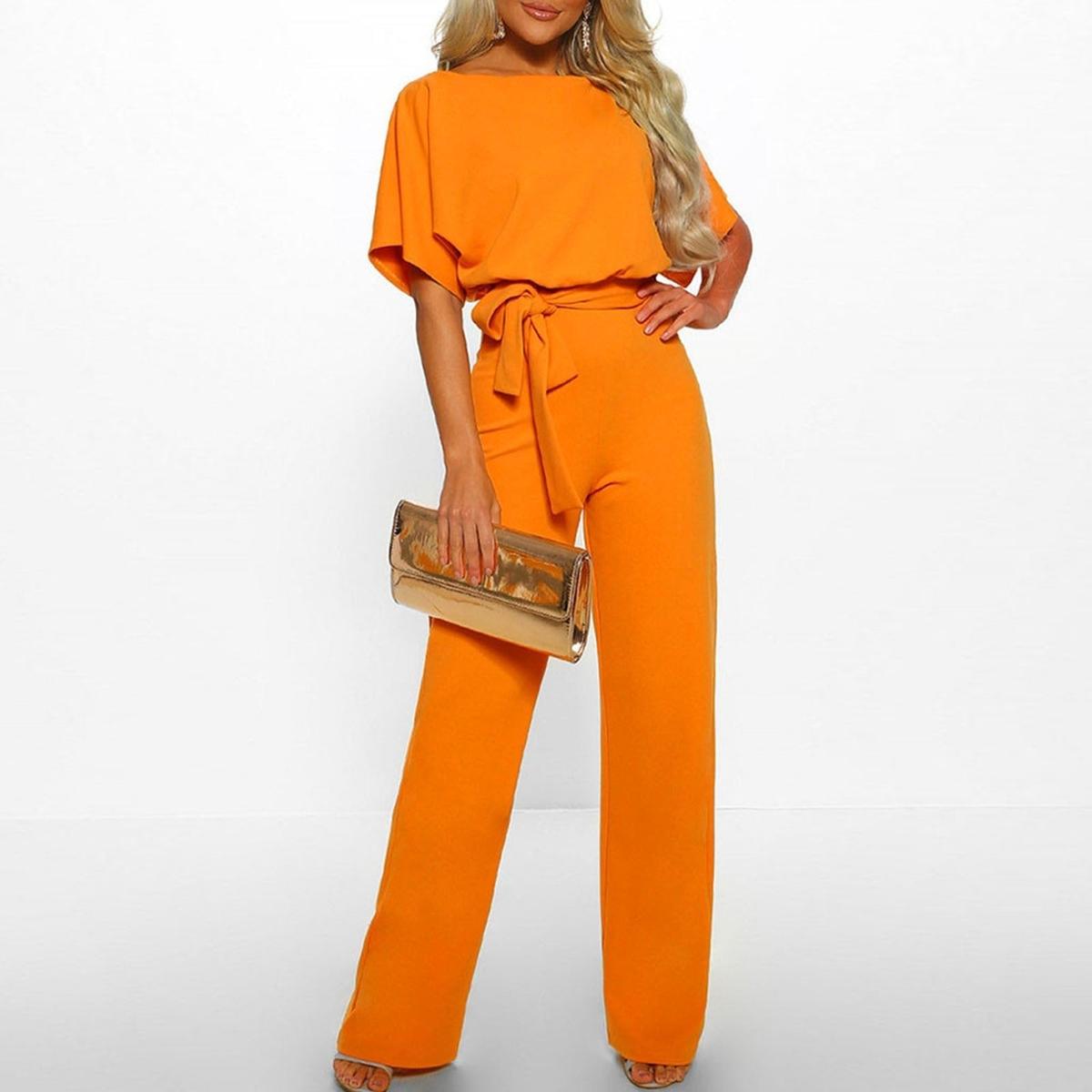 Damen Kurzarm-Jumpsuit mit Gürtel für Alltag & Freizeit