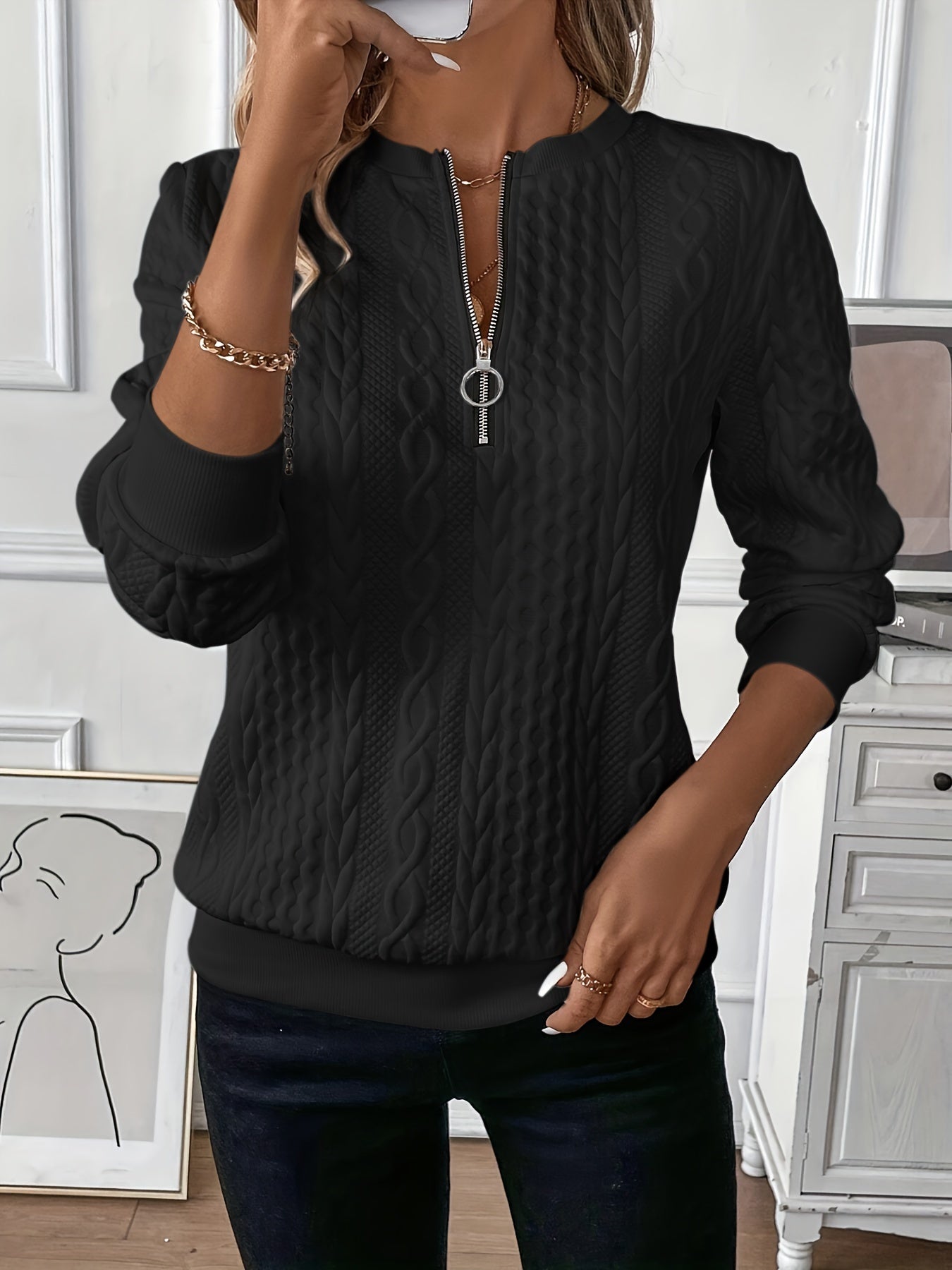 Damen Eleganter Komfort-Pullover mit Reißverschluss