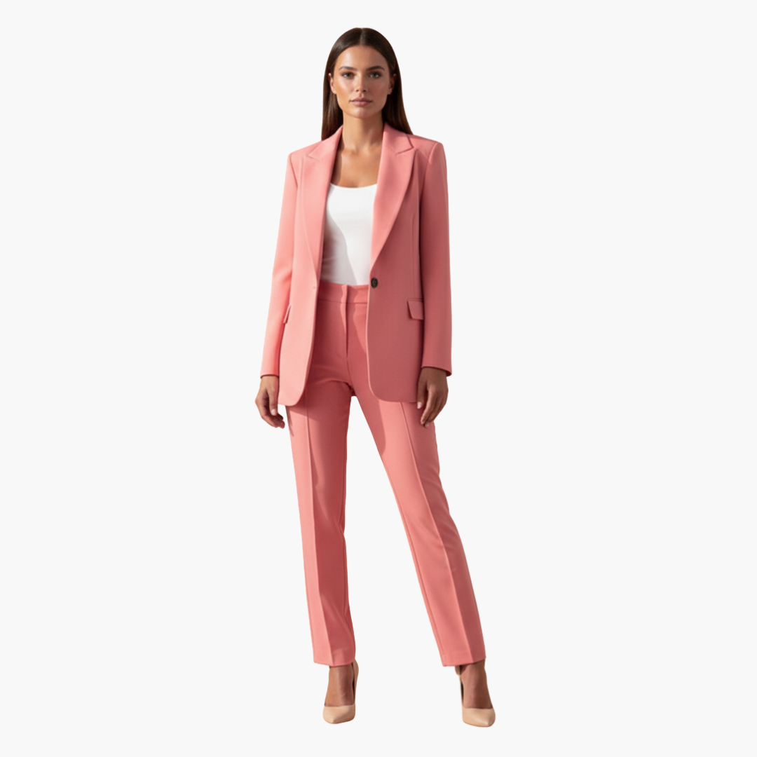 Damen Blazer & Hosen Set – Reverskragen & Schmale Passform