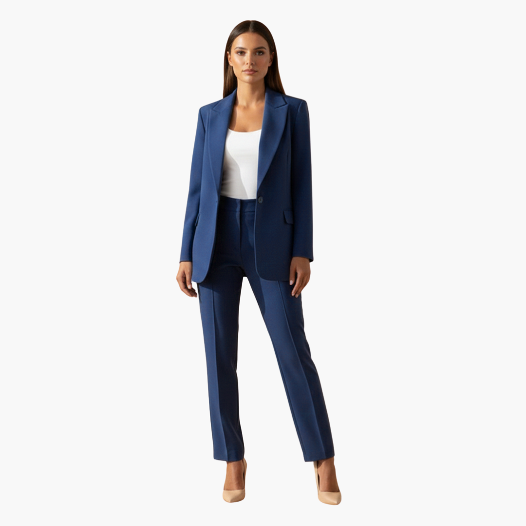 Damen Blazer & Hosen Set – Reverskragen & Schmale Passform