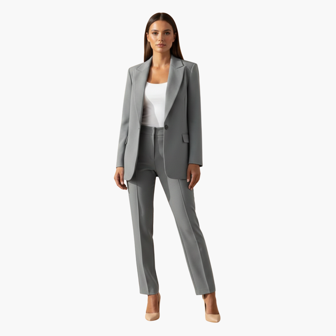 Damen Blazer & Hosen Set – Reverskragen & Schmale Passform