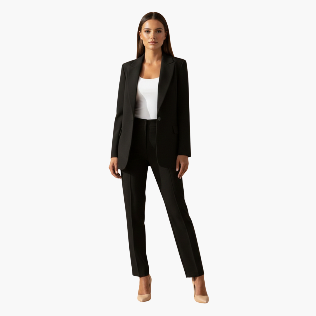 Damen Blazer & Hosen Set – Reverskragen & Schmale Passform