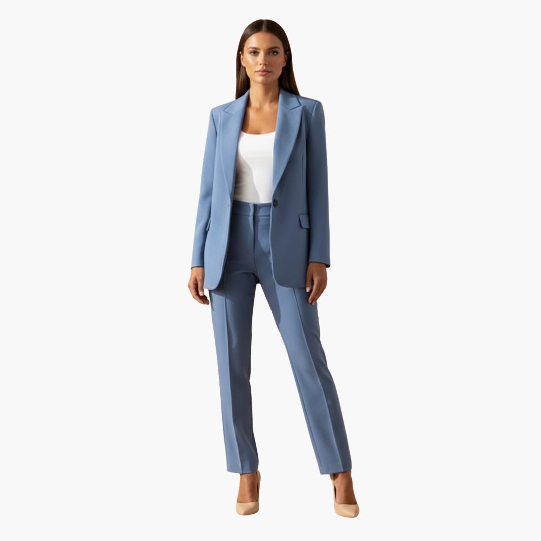 Damen Blazer & Hosen Set – Reverskragen & Schmale Passform