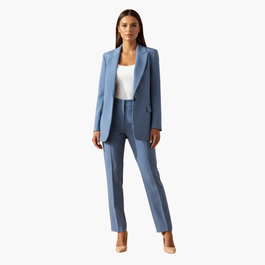 Damen Blazer & Hosen Set – Reverskragen & Schmale Passform