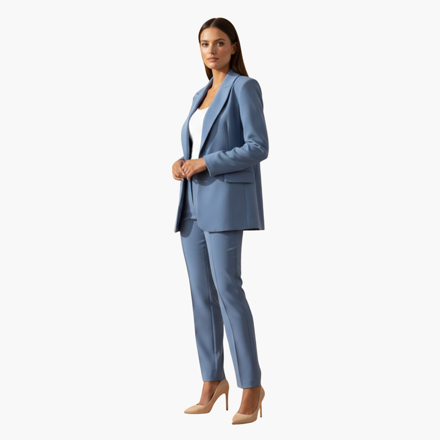 Damen Blazer & Hosen Set – Reverskragen & Schmale Passform