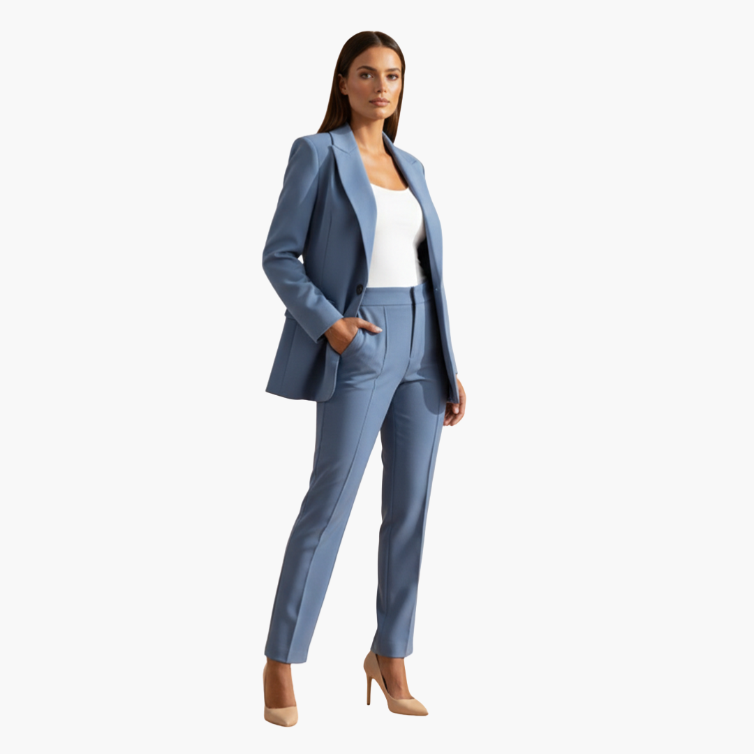 Damen Blazer & Hosen Set – Reverskragen & Schmale Passform