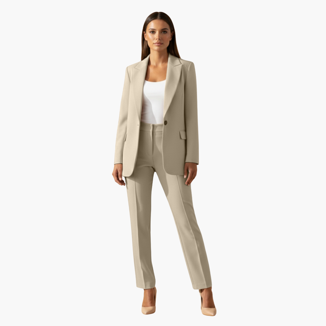 Damen Blazer & Hosen Set – Reverskragen & Schmale Passform