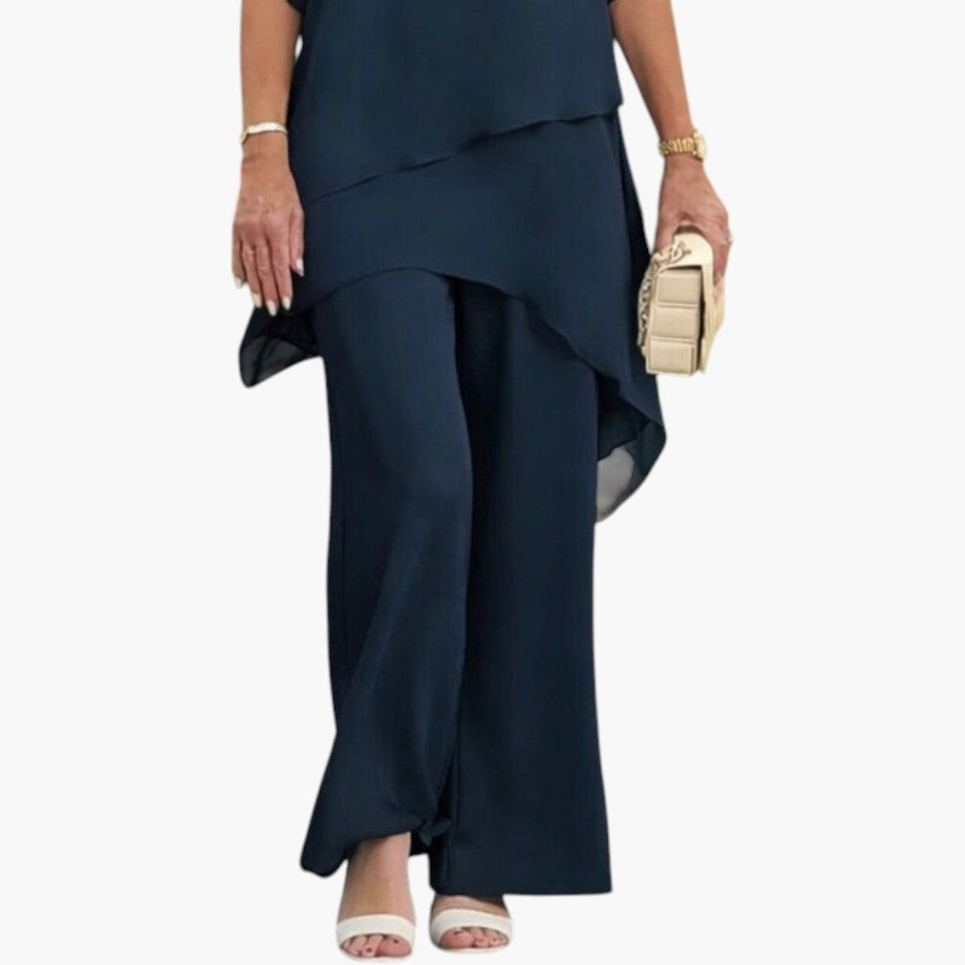 Damen Zweiteiliges Set – Asymmetrisches Top & Weite Hose