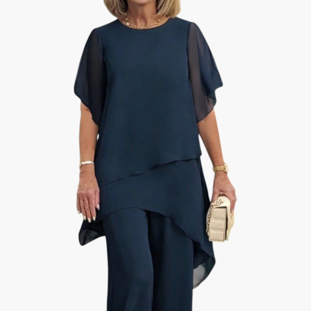 Damen Zweiteiliges Set – Asymmetrisches Top & Weite Hose
