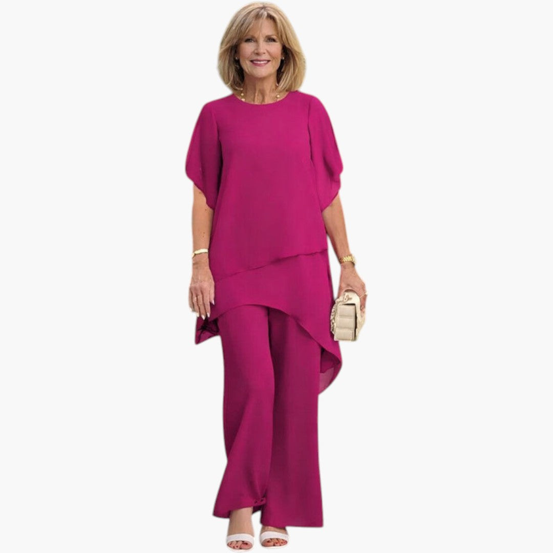 Damen Zweiteiliges Set – Asymmetrisches Top & Weite Hose