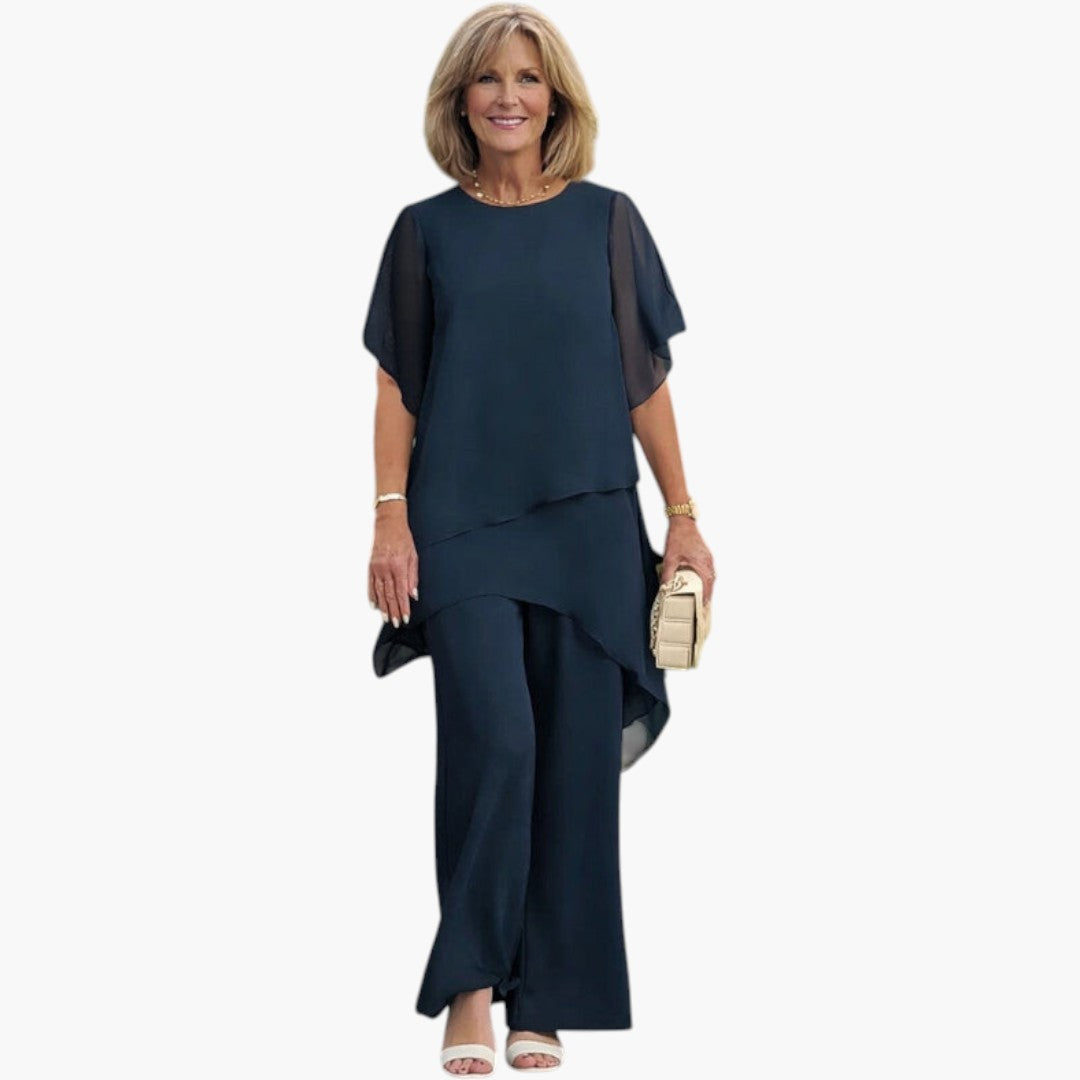 Damen Zweiteiliges Set – Asymmetrisches Top & Weite Hose