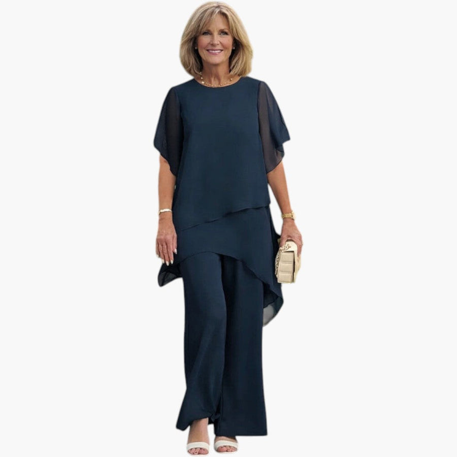 Damen Zweiteiliges Set – Asymmetrisches Top & Weite Hose