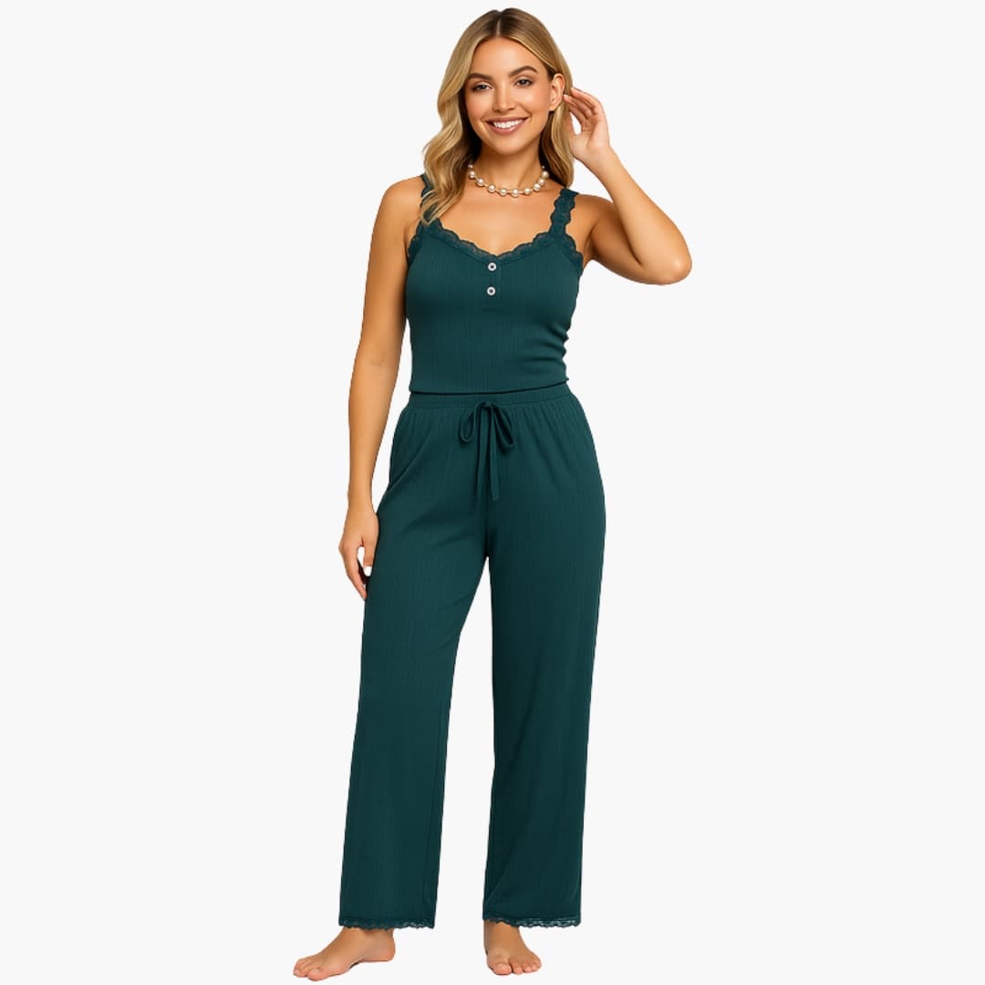 Damen Pyjama Set – Spitze & Lange Hose