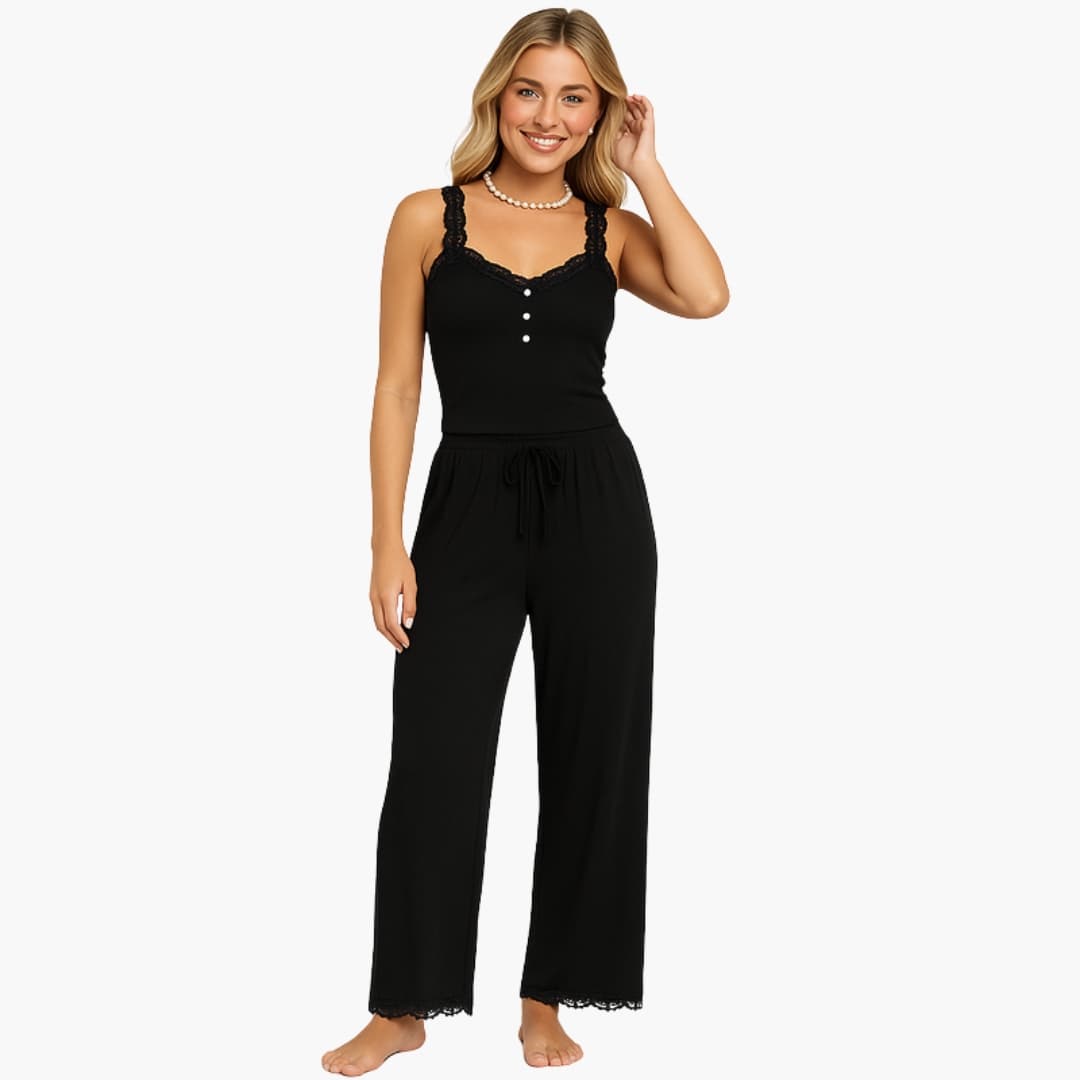 Damen Pyjama Set – Spitze & Lange Hose