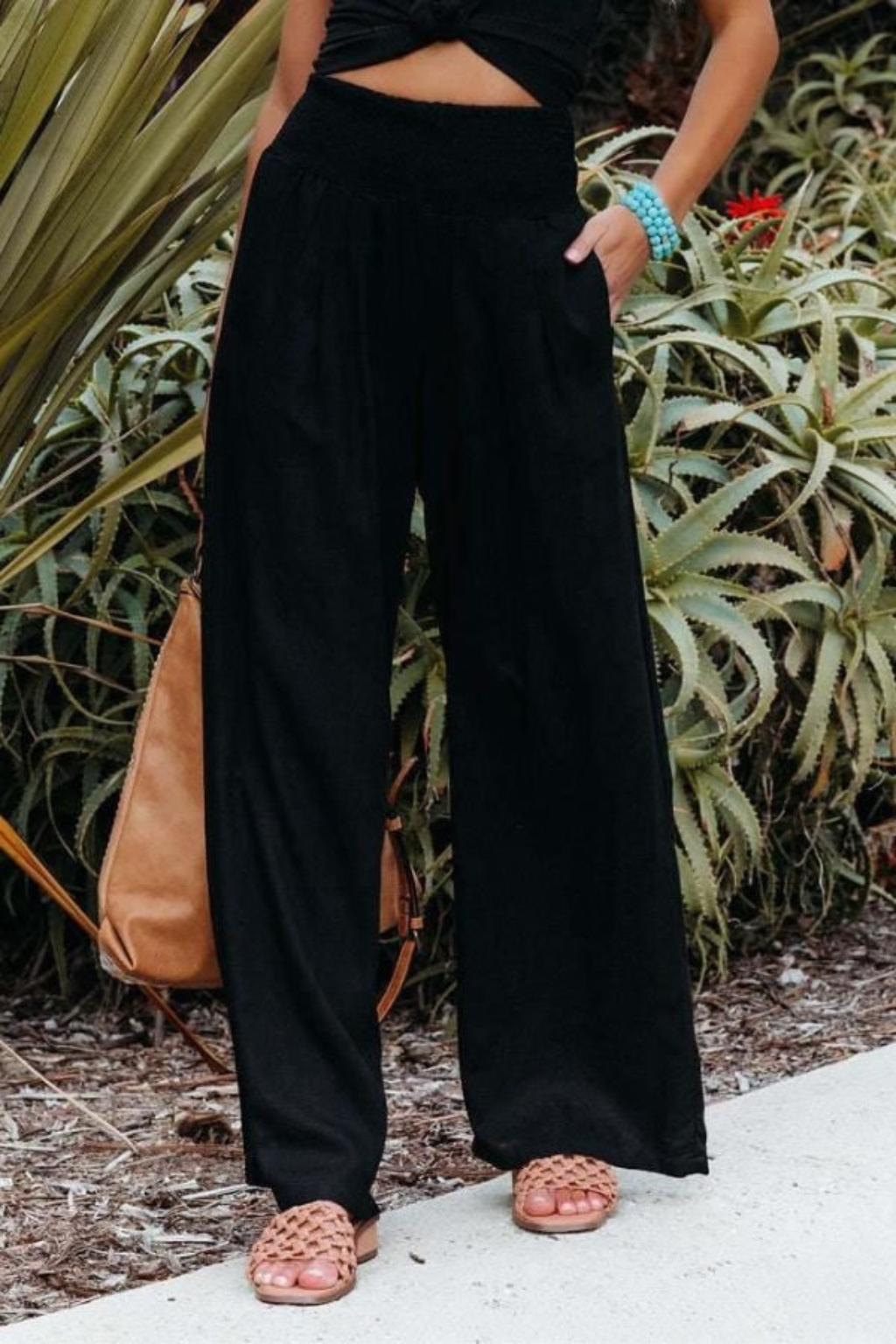 Theodora Damen Leinenhose – Weites Bein & Gesmokter Elastischer Bund
