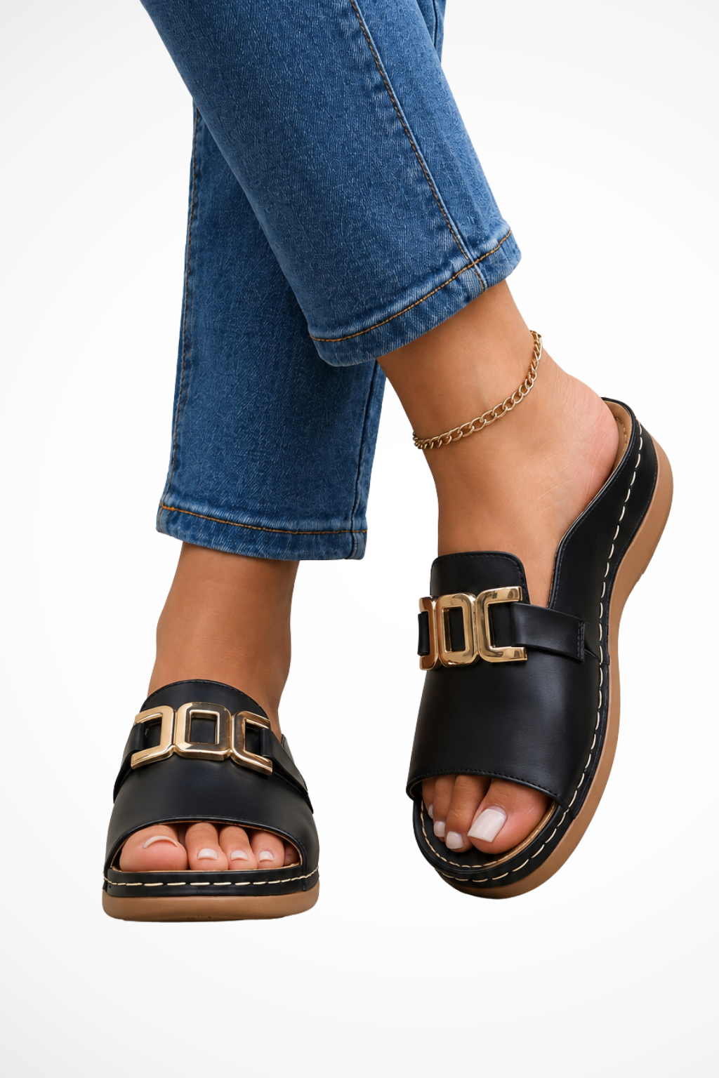 Florence Damen Sandalen – Orthopädische Slides mit Schnalle