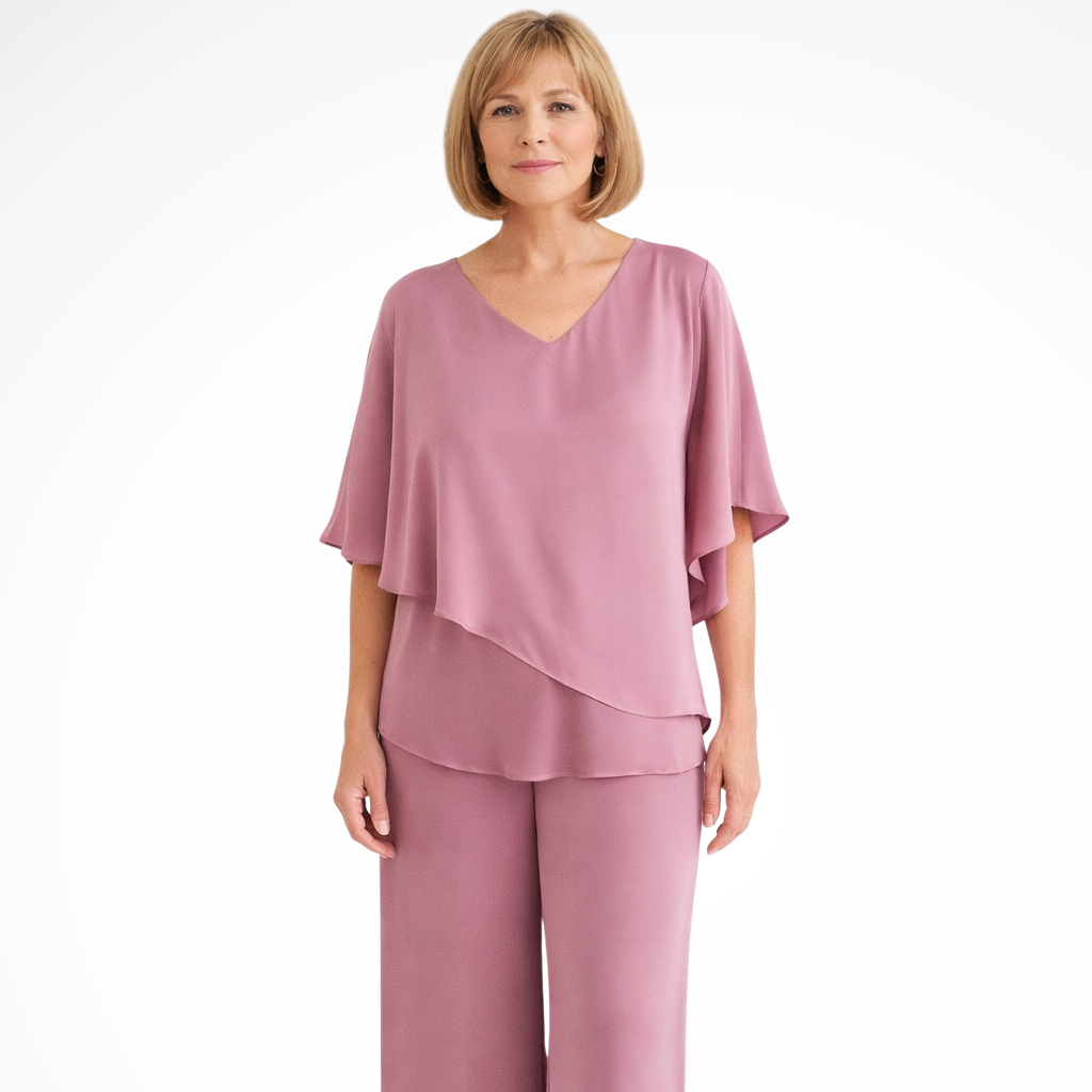 Serena | Damen Zweiteiler – V-Ausschnitt & Weite Hose