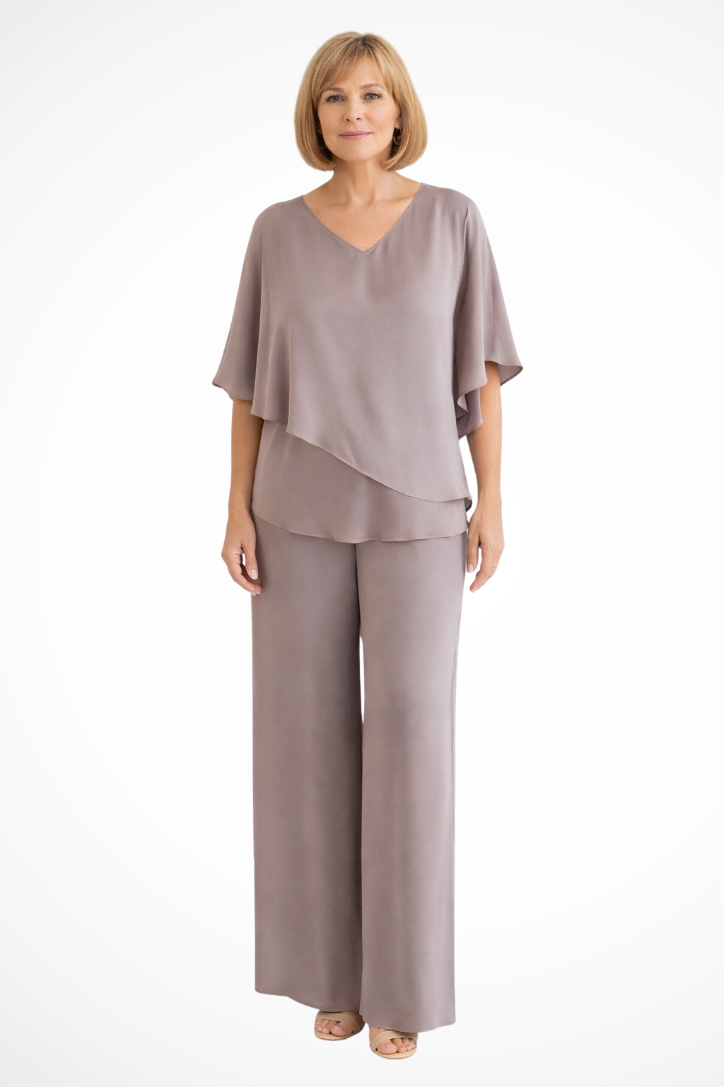 Serena | Damen Zweiteiler – V-Ausschnitt & Weite Hose