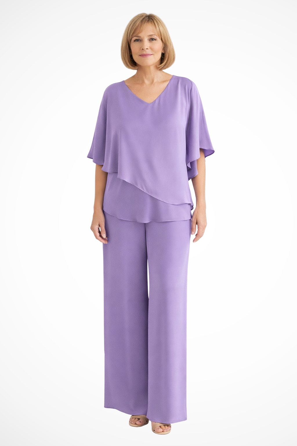 Serena | Damen Zweiteiler – V-Ausschnitt & Weite Hose