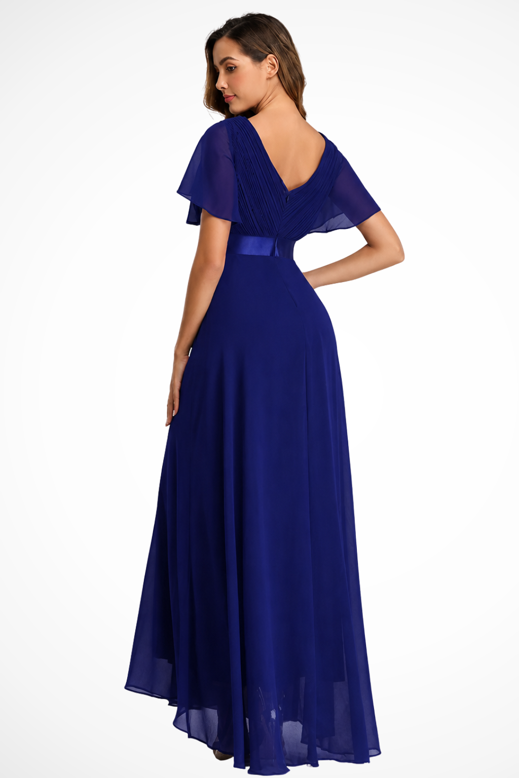 Georgiana Damen Maxikleid – Chiffon V-Ausschnitt & Volantärmel Elegant