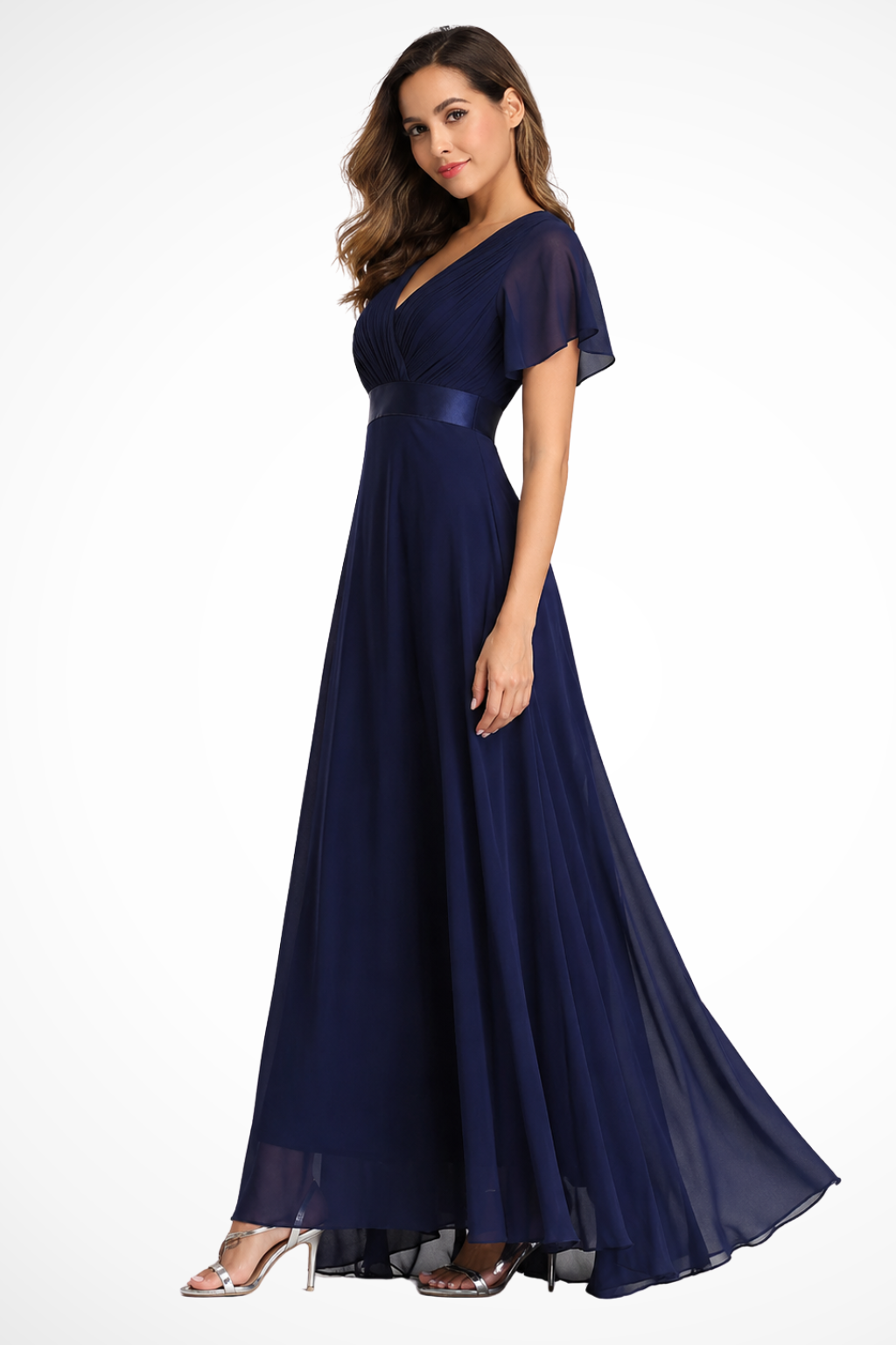 Georgiana Damen Maxikleid – Chiffon V-Ausschnitt & Volantärmel Elegant