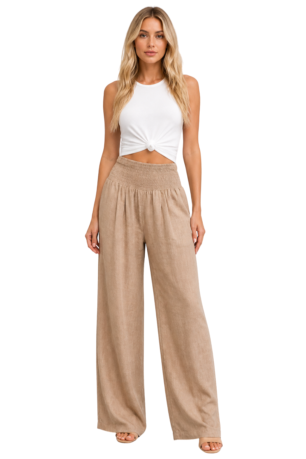 Theodora Damen Leinenhose – Weites Bein & Gesmokter Elastischer Bund
