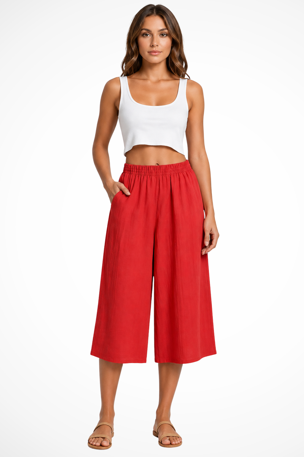 Wrenley Damen Hose – High Waist & Weites Cropped Bein mit Taschen