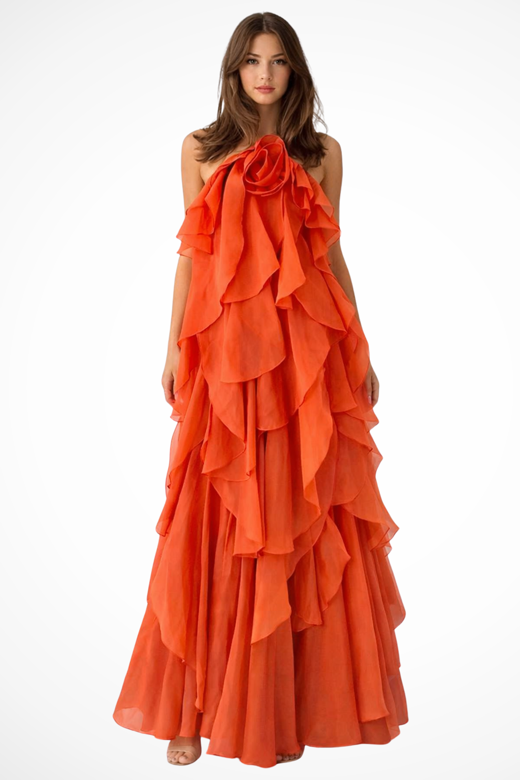 Vivienne Damen Maxikleid – Neckholder & Rüschen Elegant