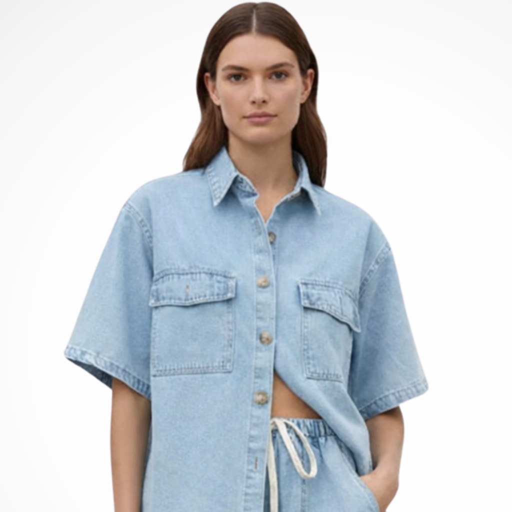 Sadie | Damen Denim Set – Hemd & Shorts Sommerlich