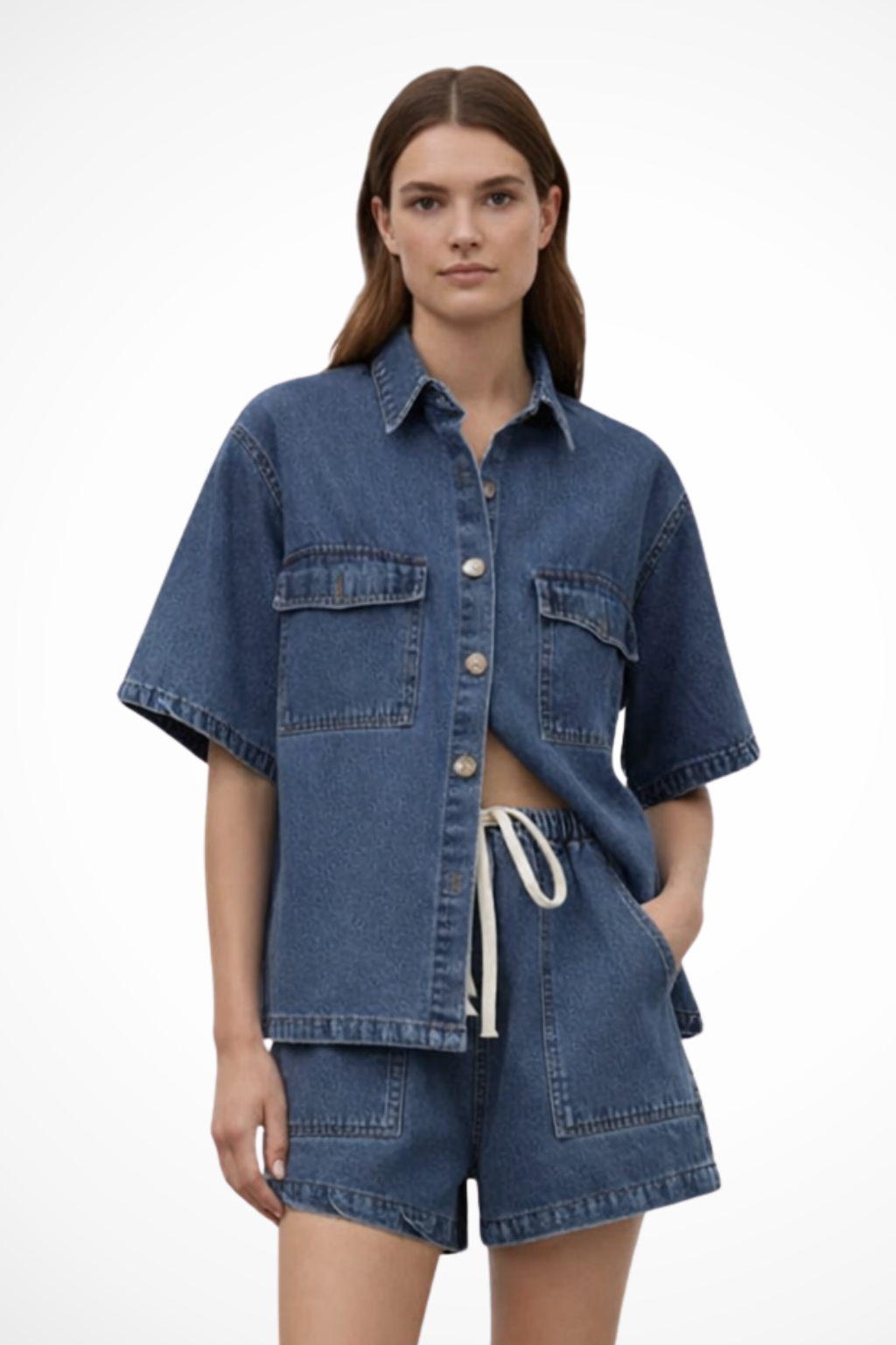 Sadie | Damen Denim Set – Hemd & Shorts Sommerlich