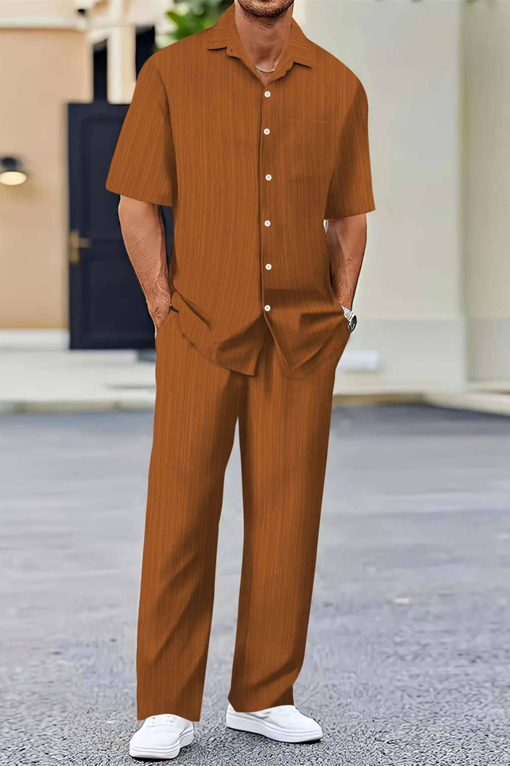 George | Herren Sommer Set – Kurzarmhemd & Hose Strukturiert