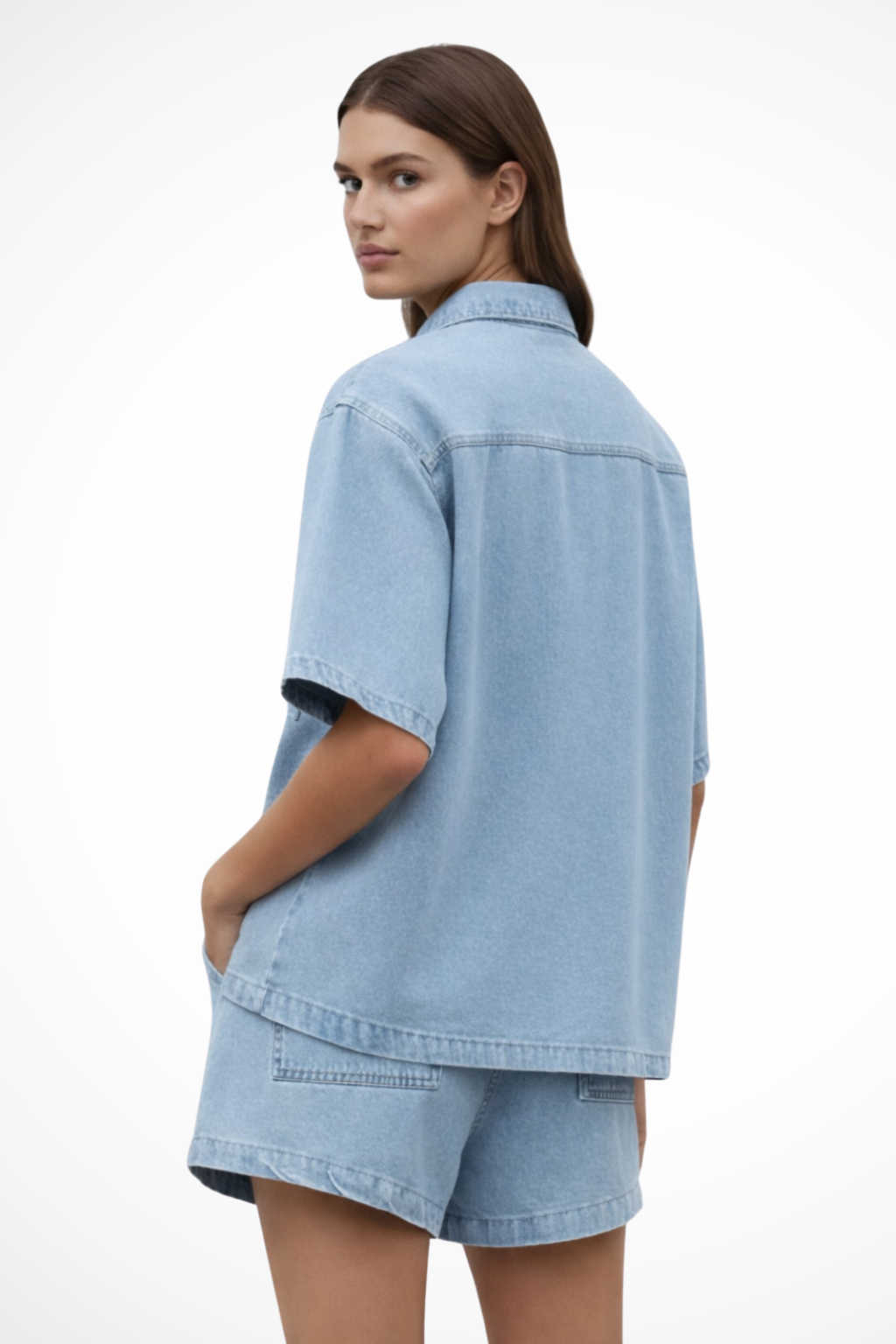 Sadie | Damen Denim Set – Hemd & Shorts Sommerlich
