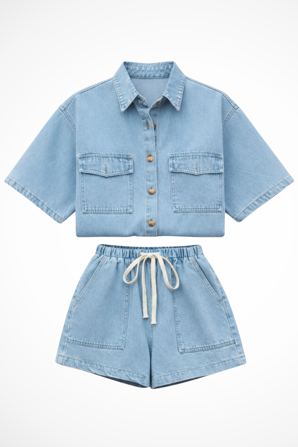 Sadie | Damen Denim Set – Hemd & Shorts Sommerlich