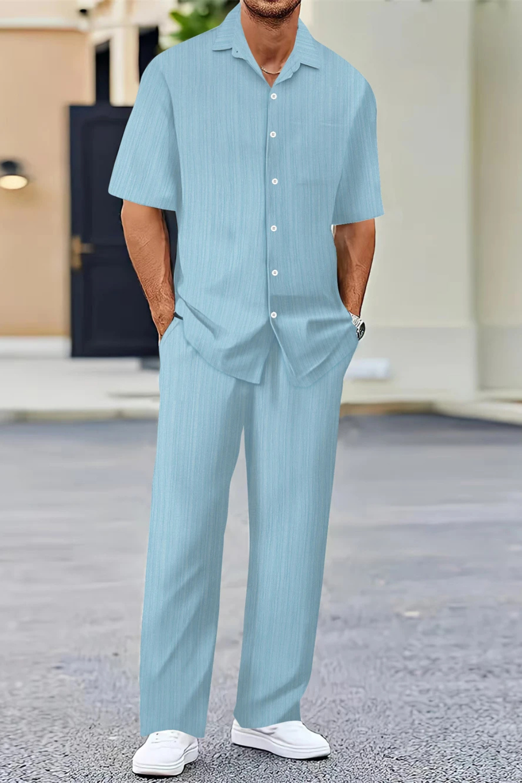 George | Herren Sommer Set – Kurzarmhemd & Hose Strukturiert