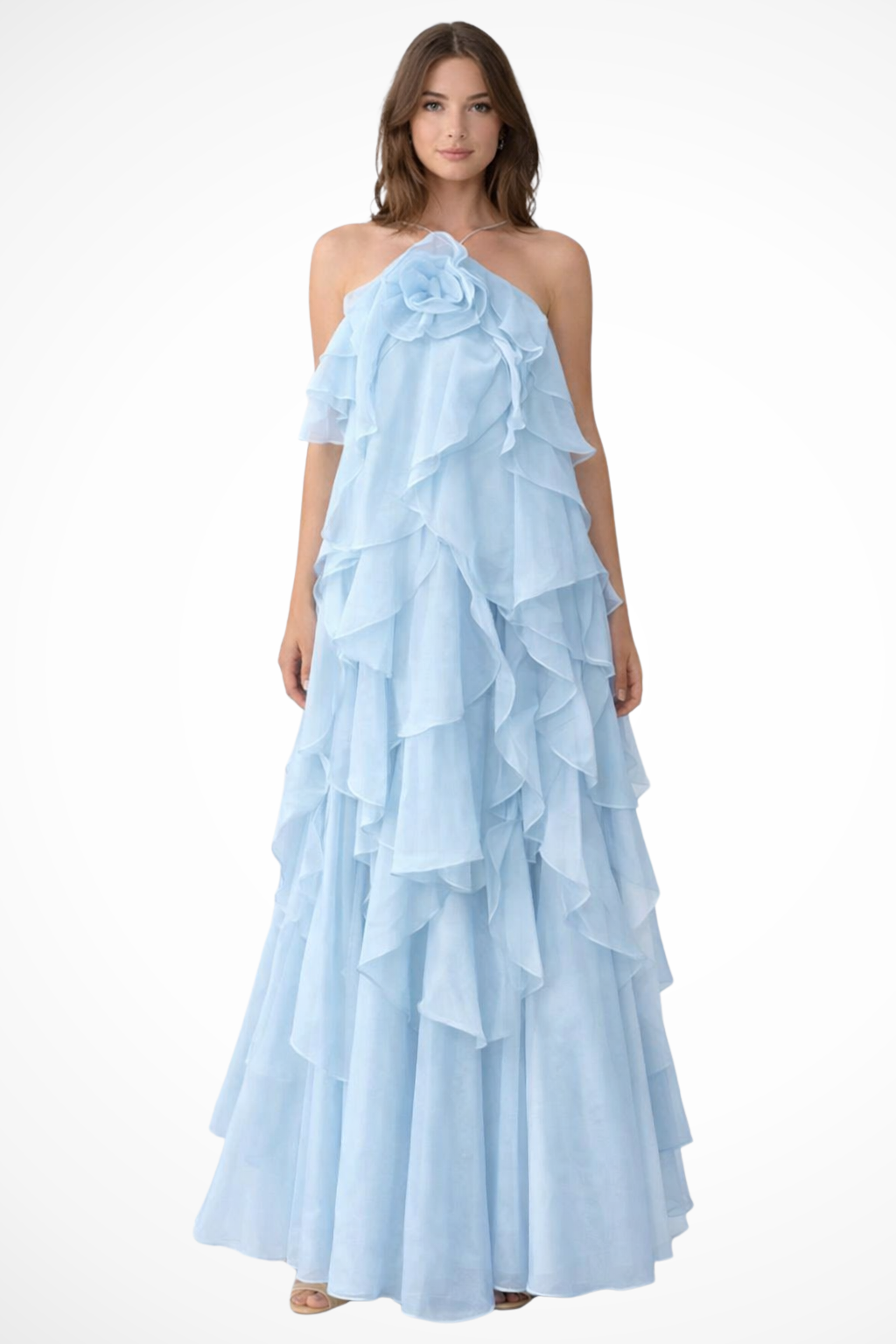 Vivienne Damen Maxikleid – Neckholder & Rüschen Elegant