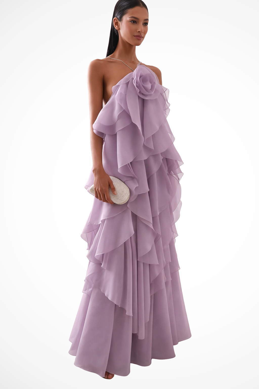 Vivienne Damen Maxikleid – Neckholder & Rüschen Elegant