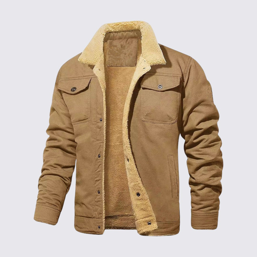 Herren Jacke mit Knopfleiste - Gefütterte Jacke - Stehkragen