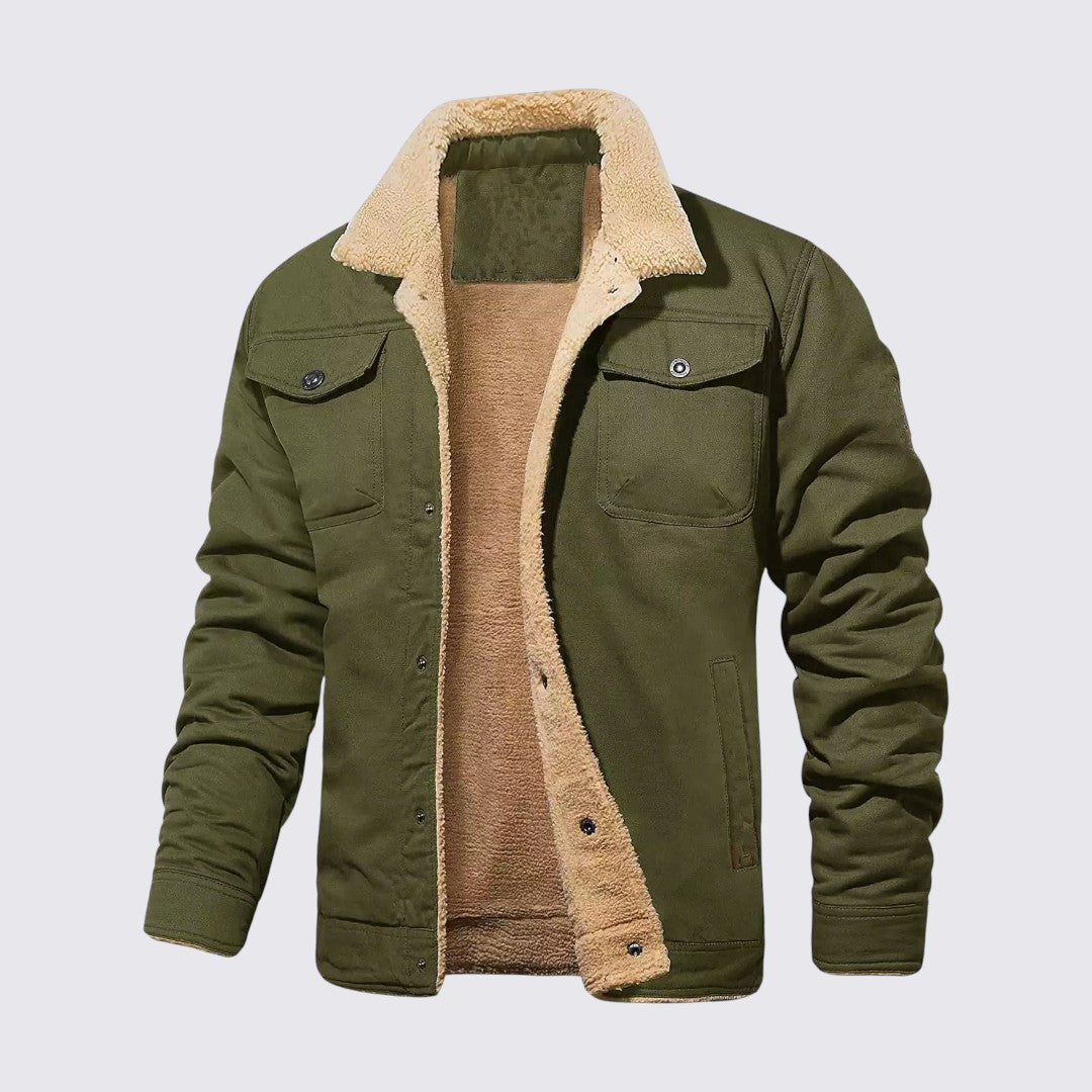 Herren Jacke mit Knopfleiste - Gefütterte Jacke - Stehkragen