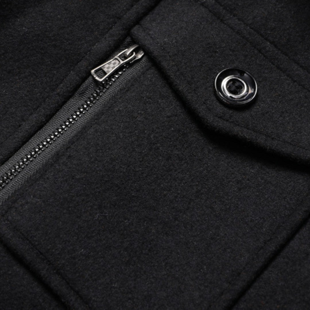 Herren Mantel mit Stehkragen - Langer Mantel - Reißverschluss Vorne