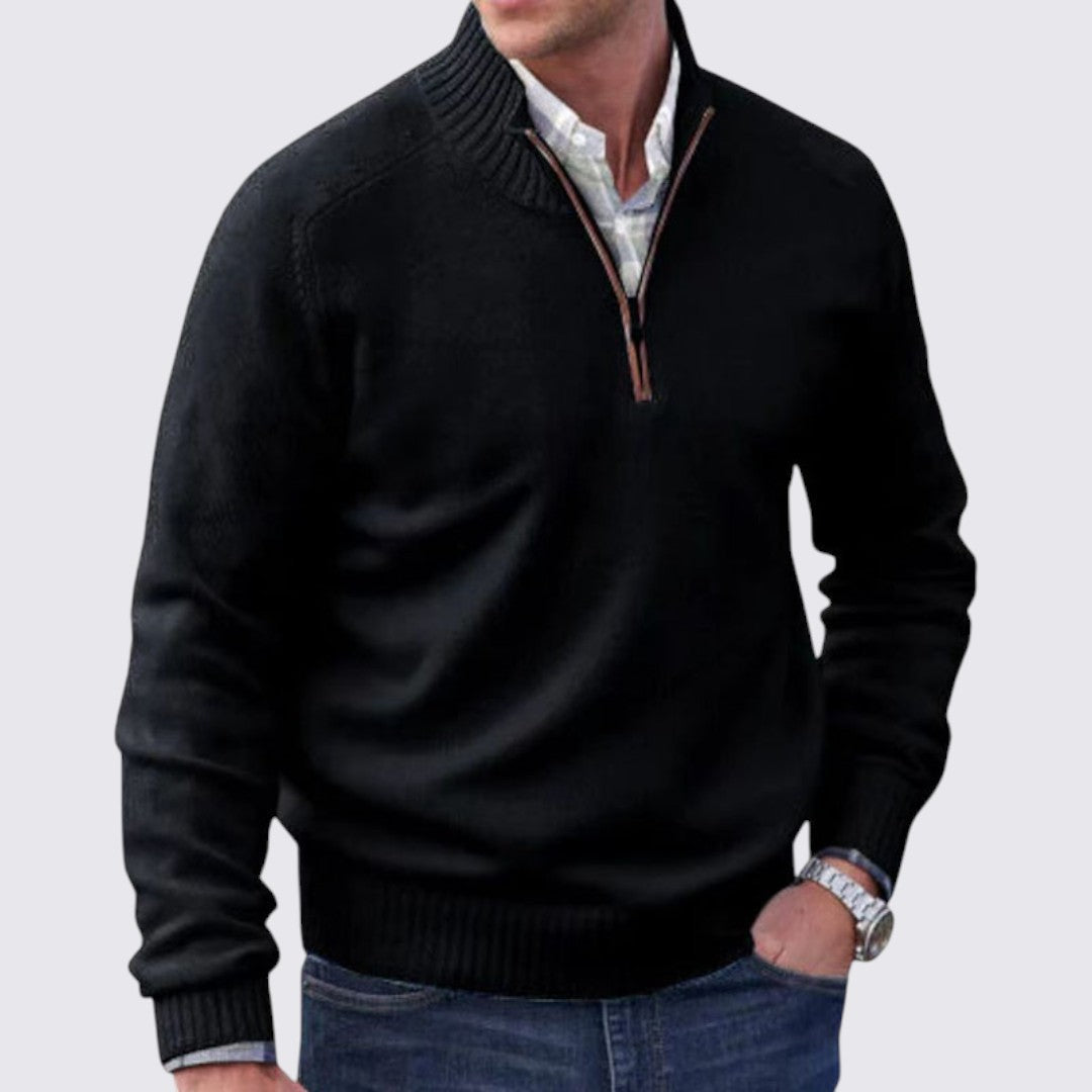 Herren Pullover mit Reißverschlusskragen - Klassischer Pullover - Gerippte Bündchen